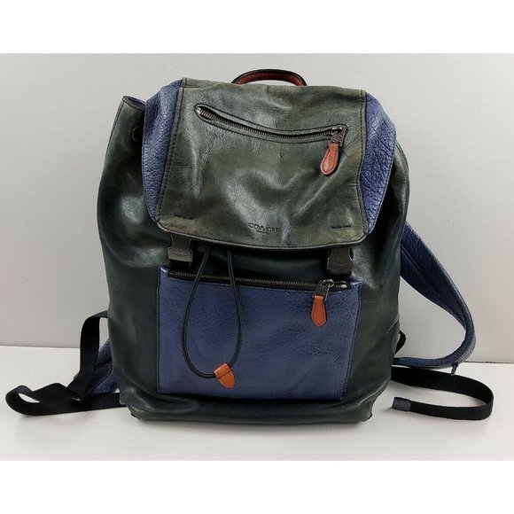 Coach Manhattan 57759 Mixed Leather Backpack Black Antique Nickel/Indigo - Picture 1 of 12